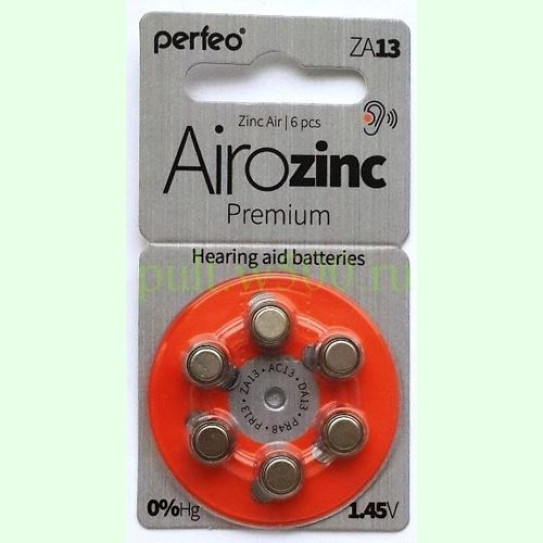 Батарея ZA13, PR48, AC13, DA14, DA13, p13 Perfeo (для слуховых аппаратов) (6BL)