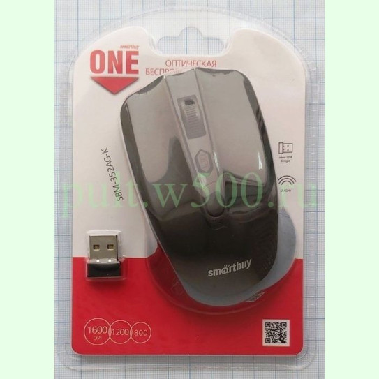 Мышь беспров. оптич. 3 кн, 1600DPI, USB, чёрная ( Smartbuy SBM-352AG-K )