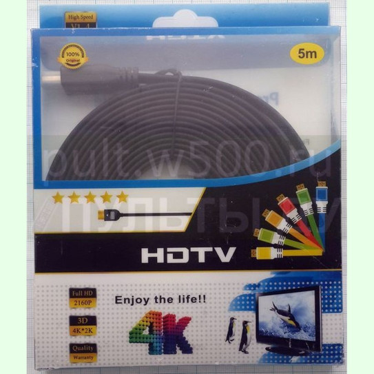 Шнур HDMI "шт" - HDMI "шт"  5м, v1.4, 4K, плоский ( FALT  A2753 ) в пластиковой коробке