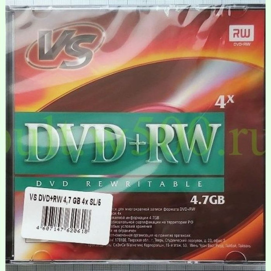 Диск DVD+RW  4.7 GB 4x ( VS VSDVDPRWSL501 ) SL-5