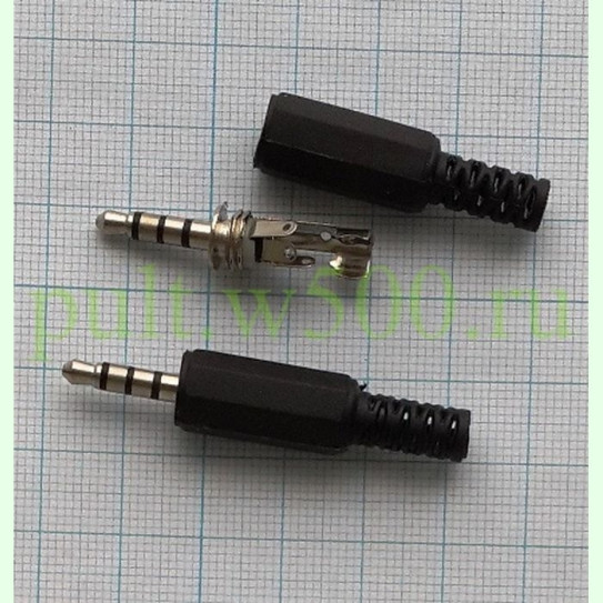 Разъем 3.5 мм "шт" 4 контакта, короткий, пластик, на кабель ( PREMIER 1-070 )