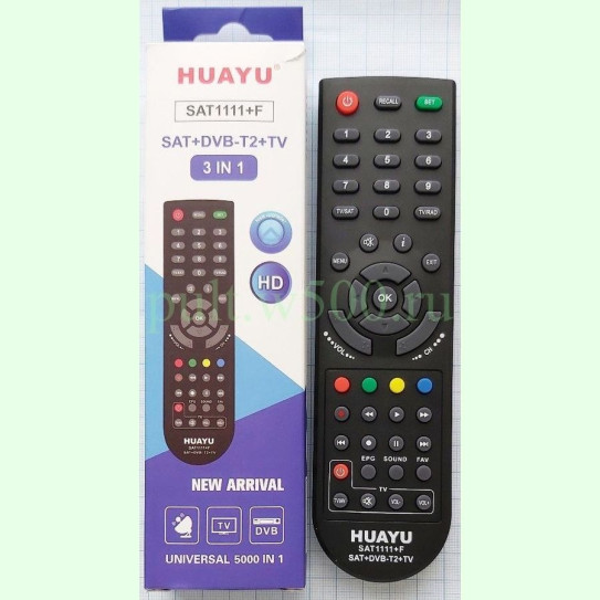 Пульт HUAYU SAT1111+F (SAT + DVB-T2 + TV 3in1 5000 кодов )