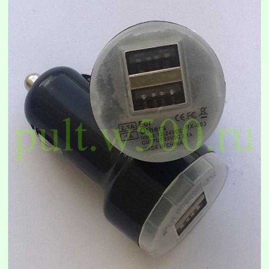 ЗУ в прикуриватель 2 USB, 2.1A+1A черное ( RX-003, 5656 )