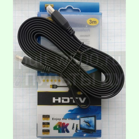 Шнур HDMI "шт" - HDMI "шт"  3м, v1.4, 4K, плоский ( FALT  A2752 ) в пластиковой коробке