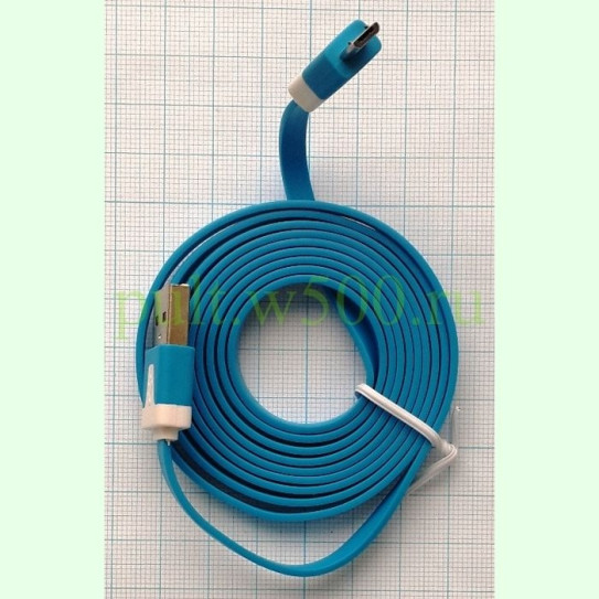 Шнур USB A "шт" - micro B "шт" 1.5м, голубой плоский