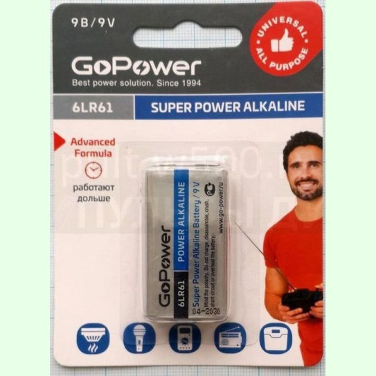 Батарея 6LF22 ( 6LR61 ) GoPower (1BL)