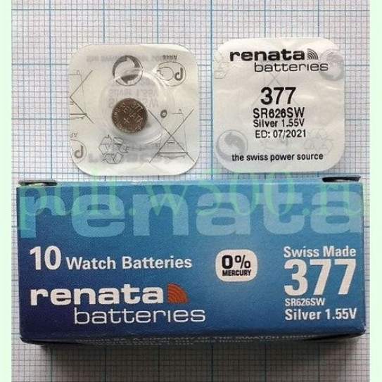 Батарея Ч. AG 4, SR377, 377, SR626SW RENATA ( 10 в кор. ) (1BL)