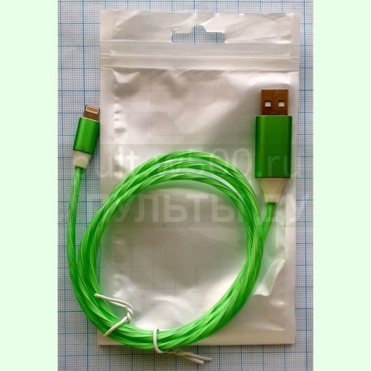 Шнур USB A "шт" - Lightning светодиодный зелёный ( Z1 )
