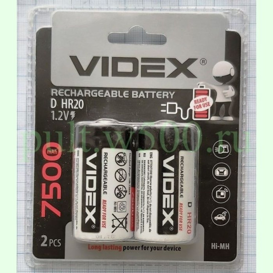 Аккумулятор D, HR20 7500mAh VIDEX (2BL) цена за 1 шт.