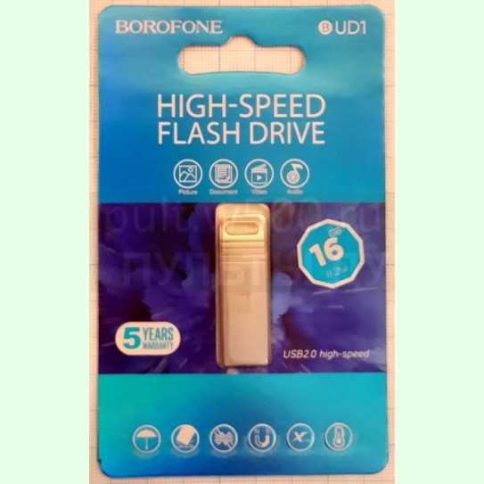 USB Флэш-Накопитель 16GB металл серебристый ( Borofone BUD1 )