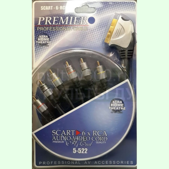 Шнур SCART "шт" - 6 x RCA "шт" "PRO - class" позолочённый, 1.5м ( PREMIER 5-522 1.5 )