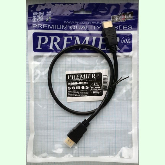 Шнур HDMI "шт" - HDMI "шт"  0.5м, ver.2.1 ( PREMIER 5-815 0.5 ) пакет