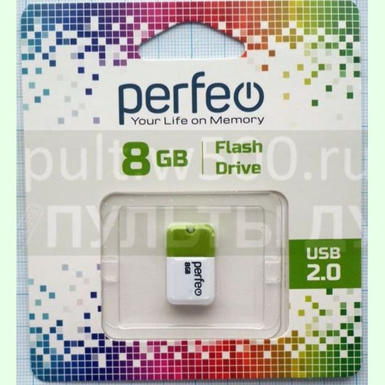 USB Флэш-Накопитель  8GB M04 белый и зелёный ( Perfeo PF-M04G008 )
