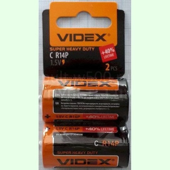 Батарея R14, C VIDEX (2 SHRINK CARD)