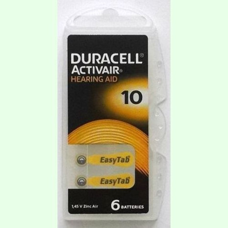 Батарея ZA10, DA10, P10, PR70, AC10, DA230 Duracell (для слуховых аппаратов) (6BL)