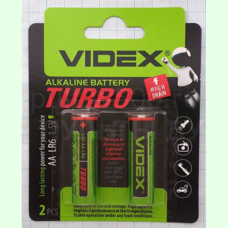 Батарея LR6, AA VIDEX TURBO ( 20 в кор. ) (2 BLISTER CARD)