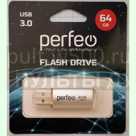 USB 3.0 Флэш-Накопитель  64GB C14 серебр. metal series ( Perfeo PF-C14S064ES )