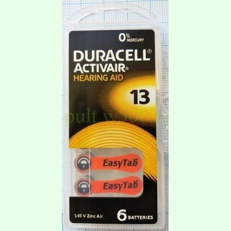 Батарея ZA13, PR48, AC13, DA14, DA13, p13 Duracell (для слуховых аппаратов) ( 60 в кор. ) (6BL)